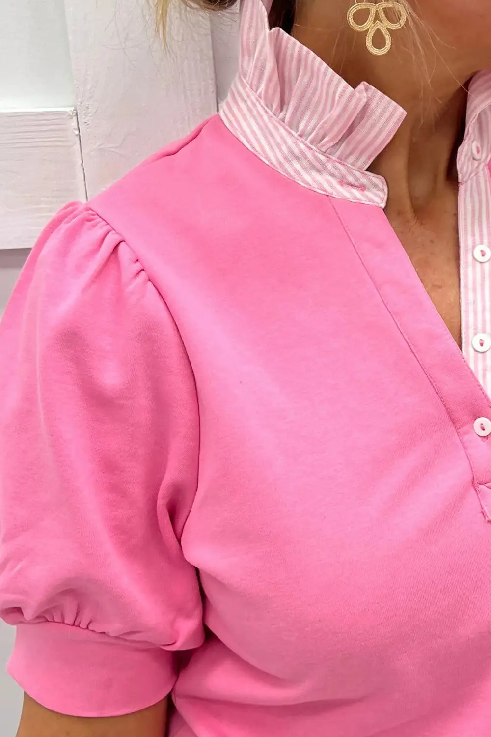 Ruffled Striped Collared Sleeve Blouse