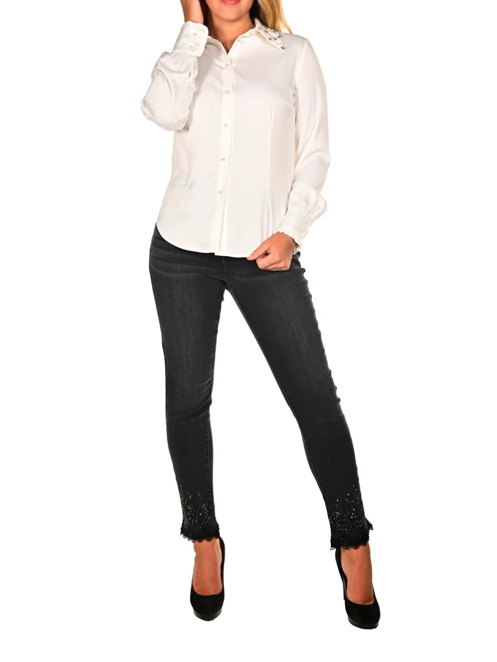 Black Woven Straight - Leg Pants