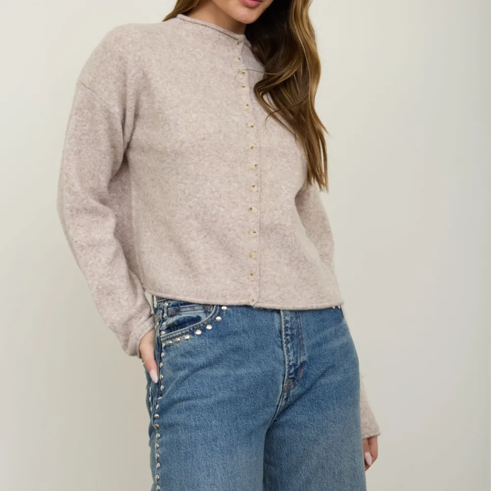 Raw Edge Mock Neck Cardigan