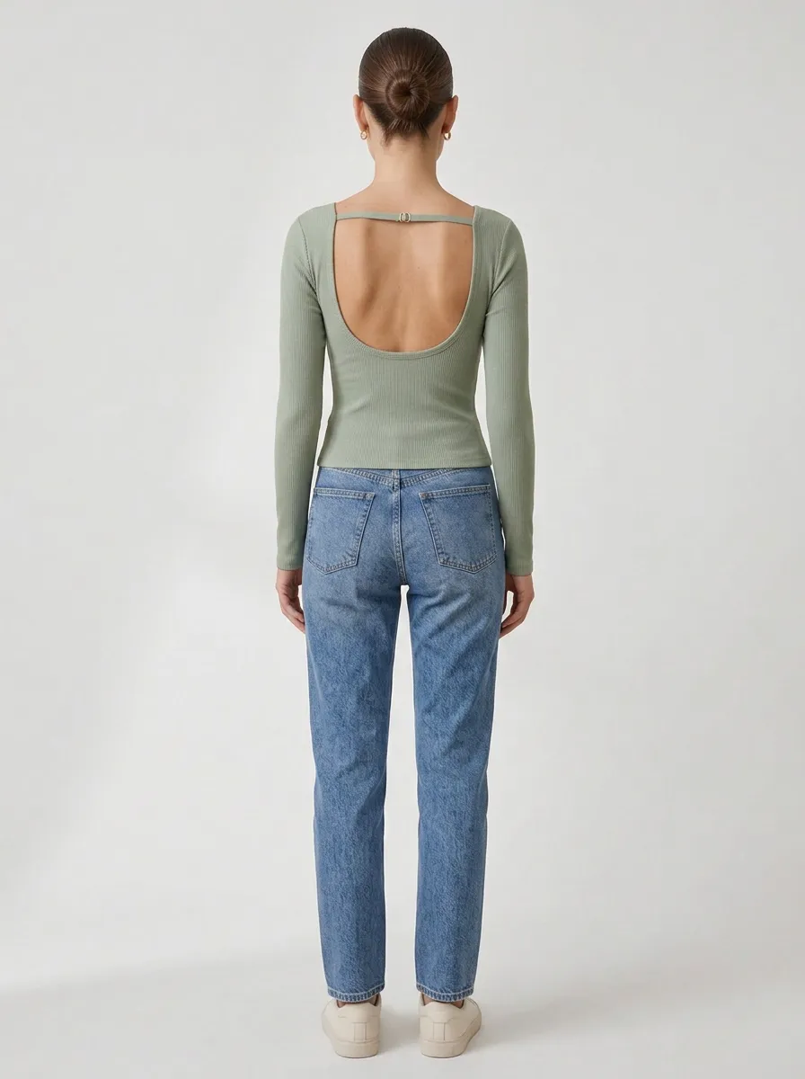 Women's Tie Strap Ribbed Backless Camisole Top