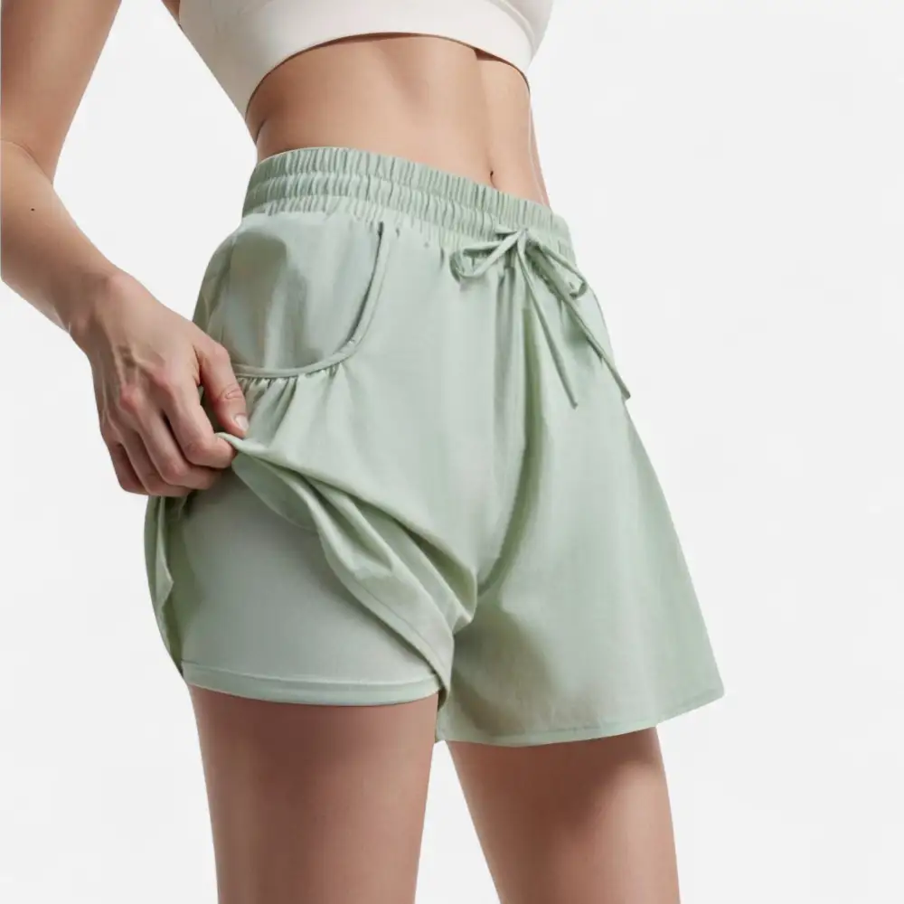 High-Waist Drawstring Elastic-Waist Pleated Athletic Shorts