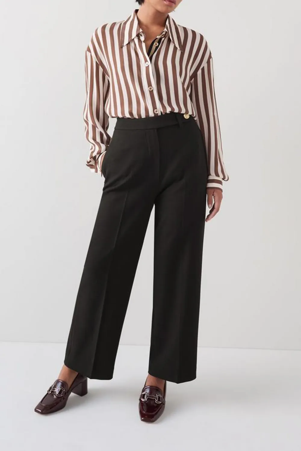 Black High Waist Wide Leg Tailored Trousers