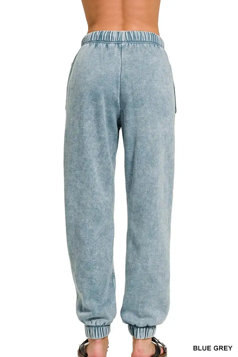 Refined Drawstring Pocketed Fleece Acid-Wash Sweatpants