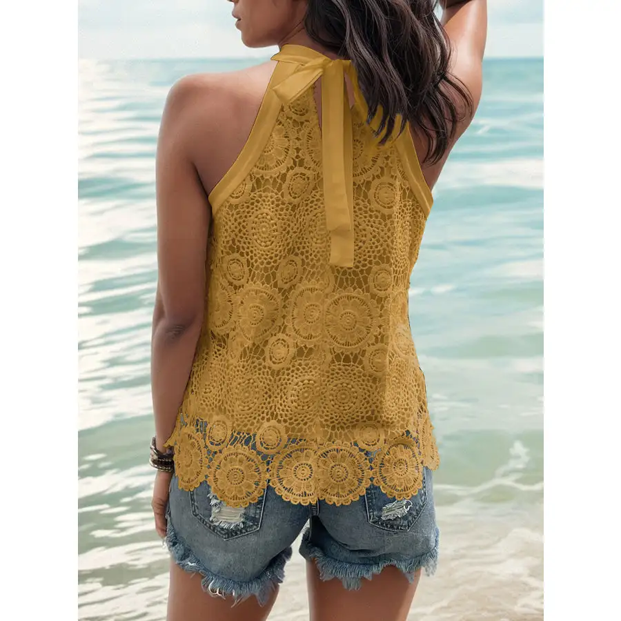Lace Tied Mock Neck Tank