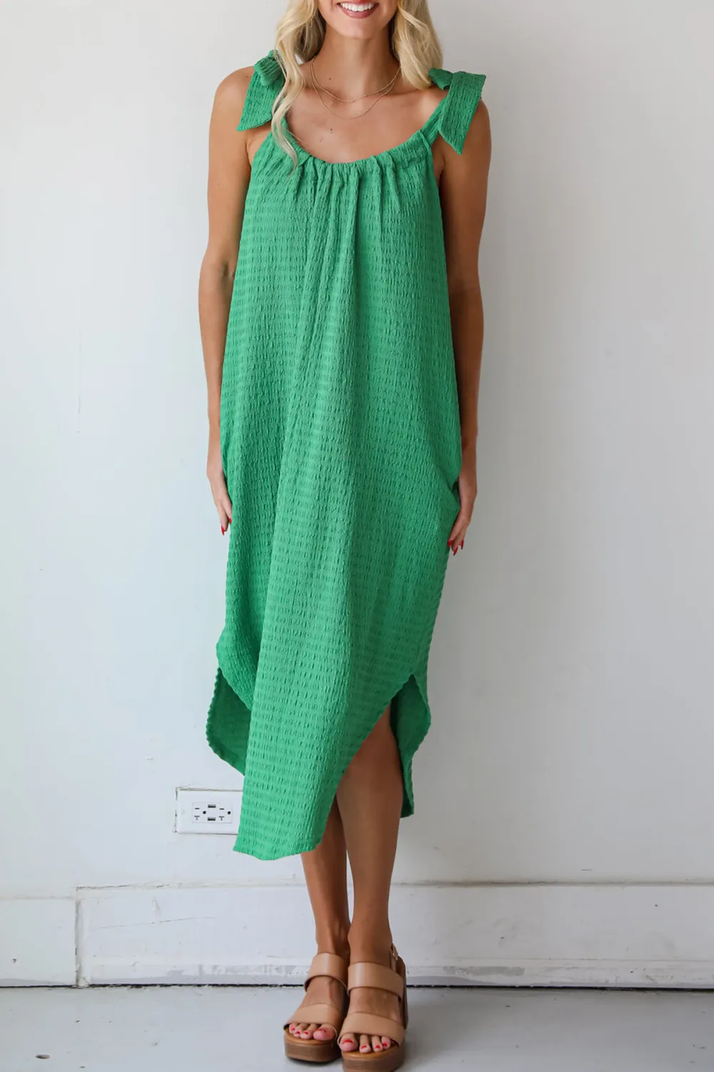 Green Textured Midi Dress