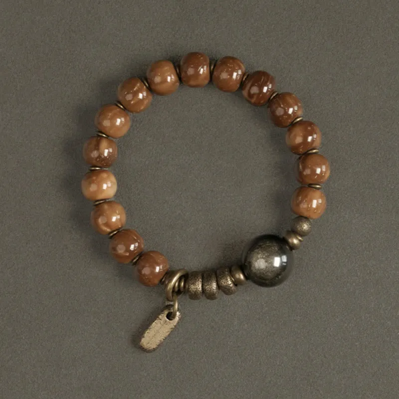 Kuka Seed Tiger Eye Obsidian Brass Copper Bracelet