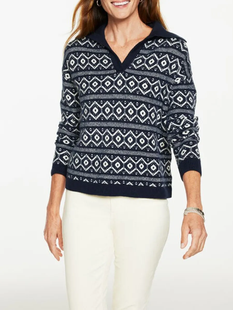 Women'S Unique And Fashionable V Neck Knitted Sweater With Pattern