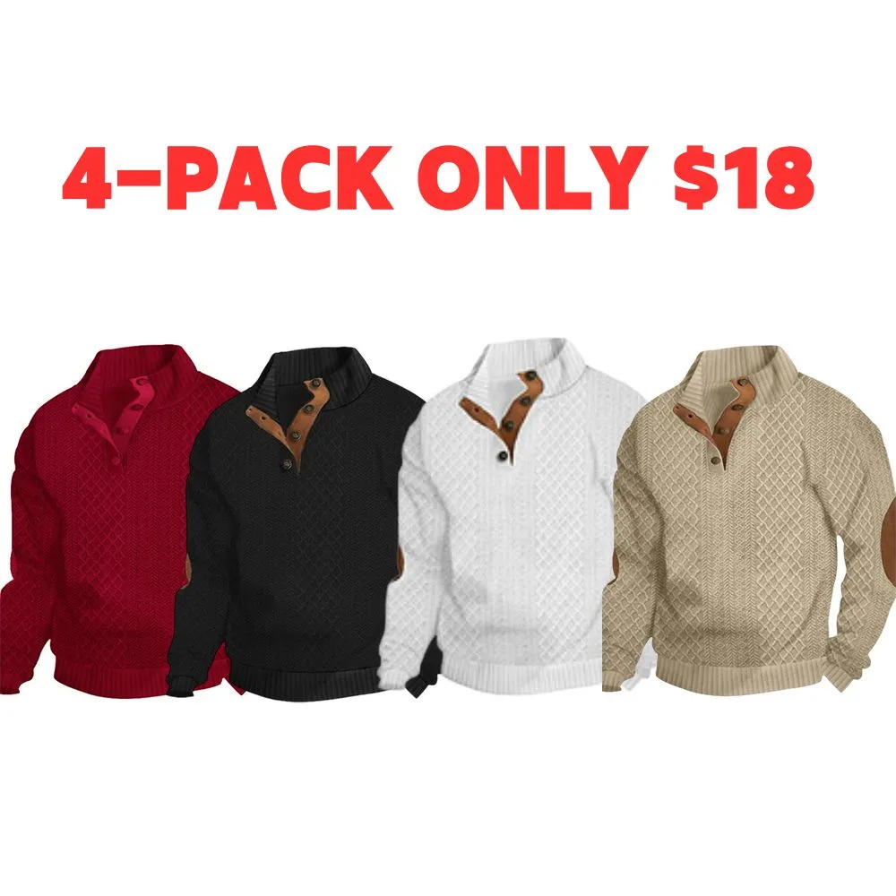 Men's Colorblock Patchwork Jacquard Button Front Sweatshirt, Regular Fit Casual Long Sleeve Stand Collar Sweatshirt for Fall & Winter, Fashion Men's Knitwear for Daily Wear