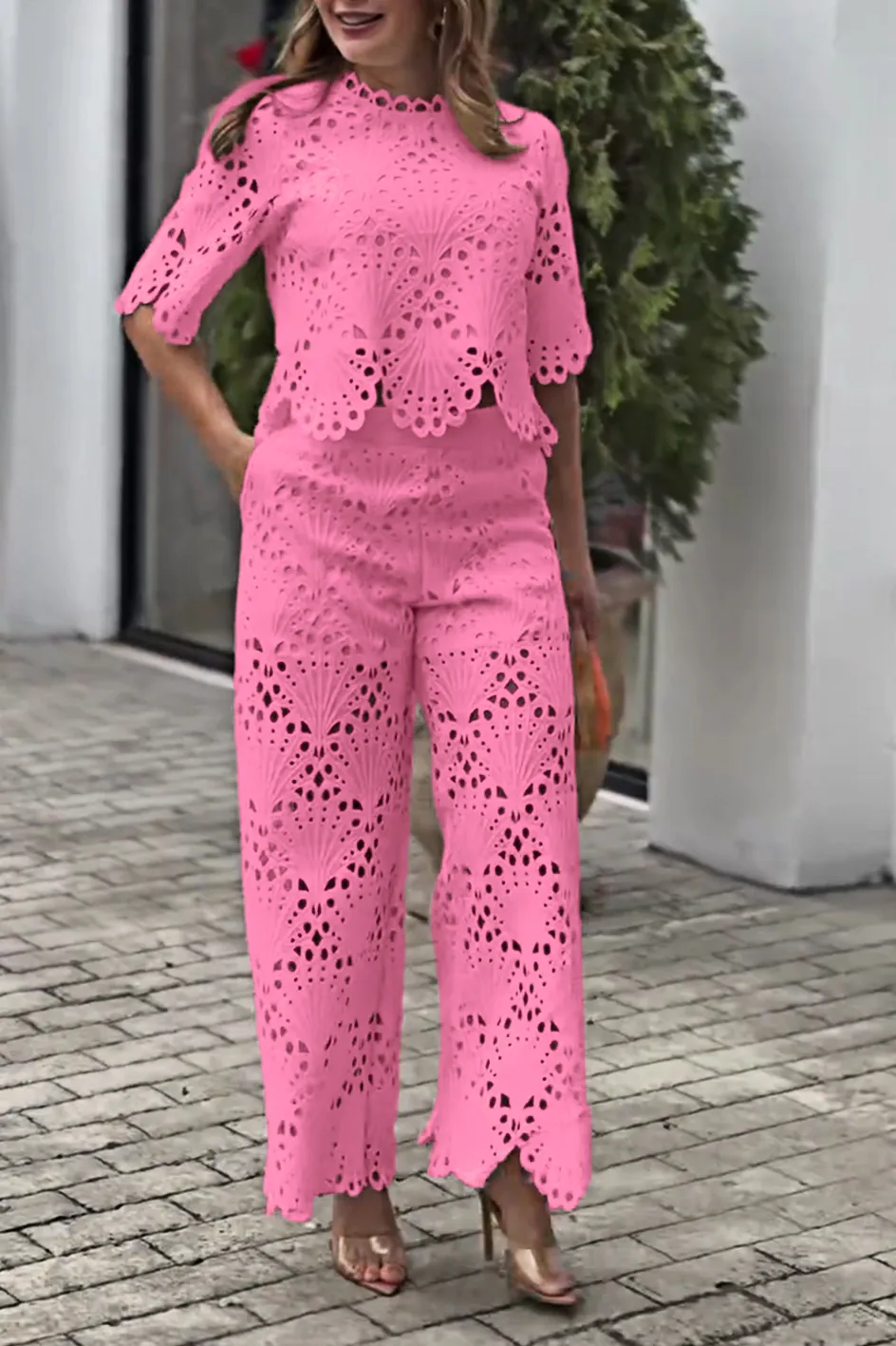 Women'S Hollow Top & Pants Set