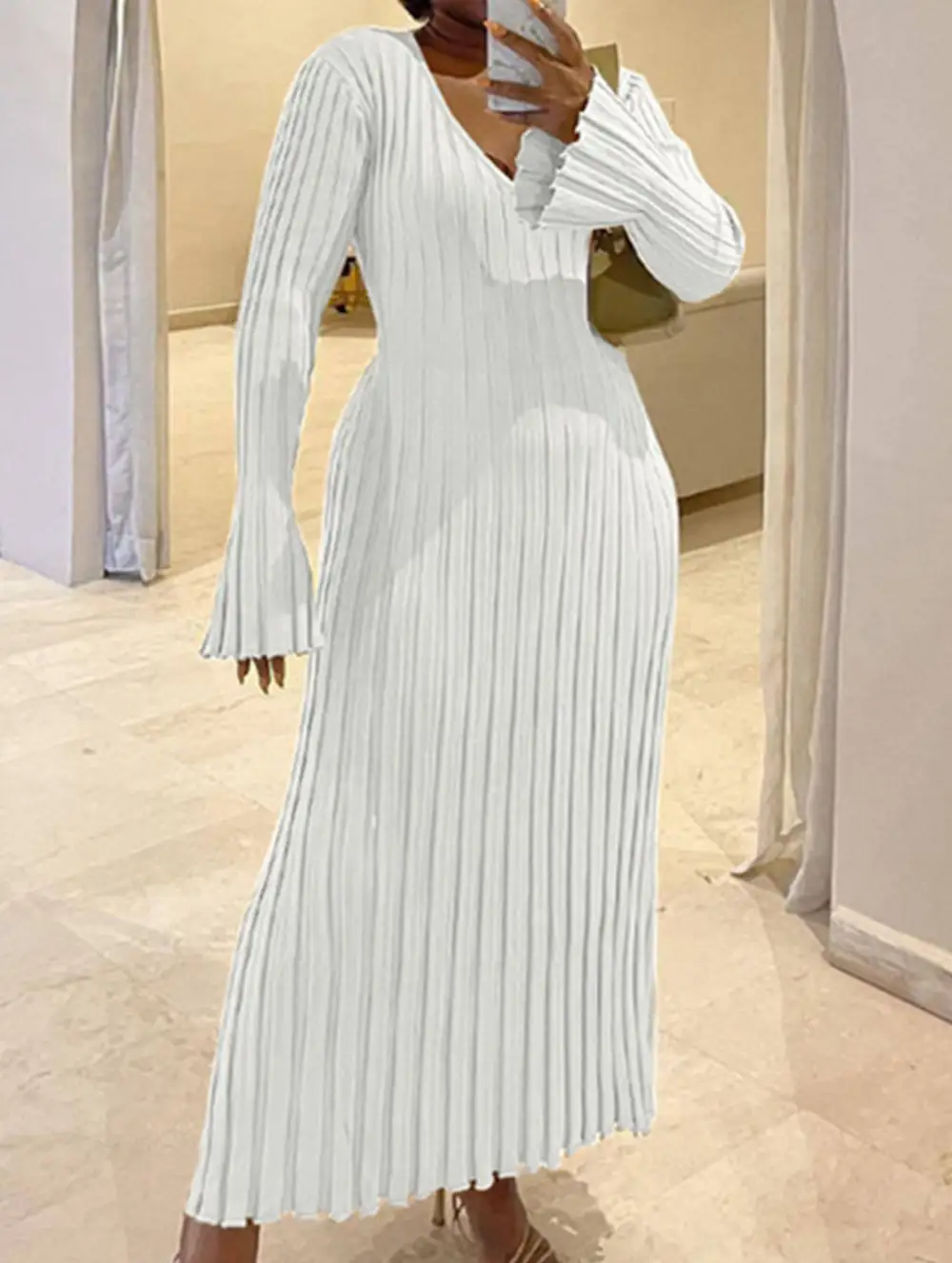 Fitted Waist Ribbed Knit Dress