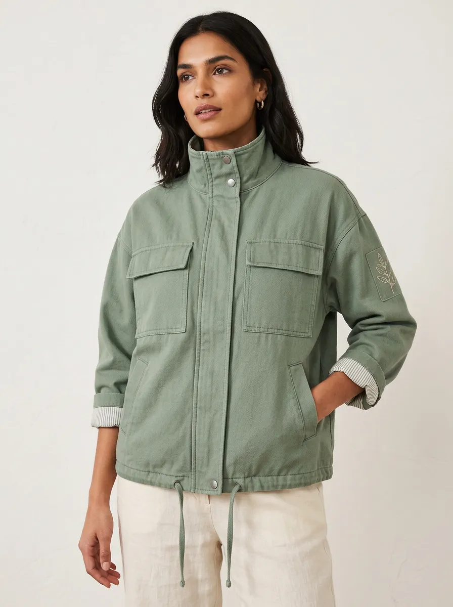 Women's Leaf Sleeve Printed Utility Jacket