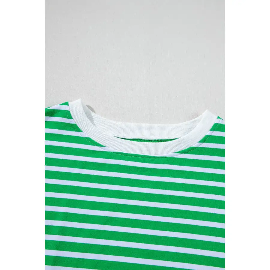 Striped Round Neck Short Sleeve Top and Shorts Set