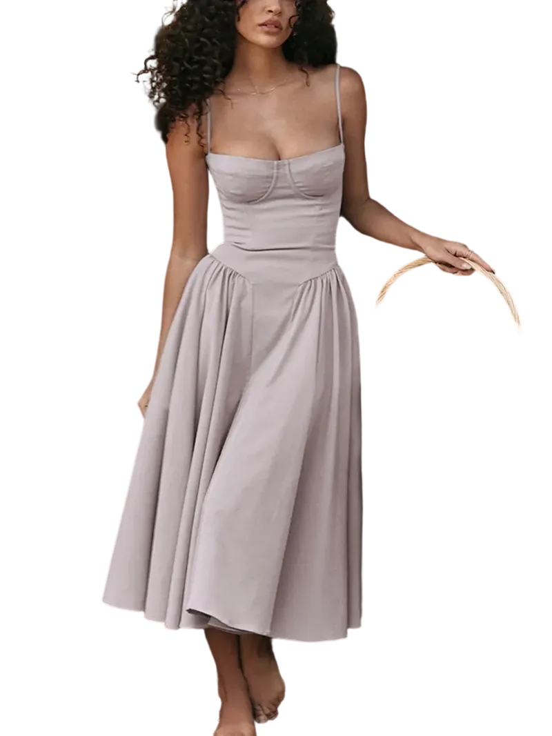Women's Plain Backless Cami Dress with Zip-Back