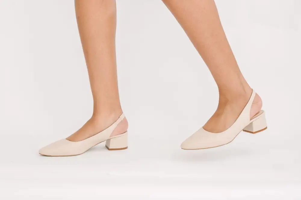 Refined Faux Leather Almond Toe Block Heel Slingback Pumps