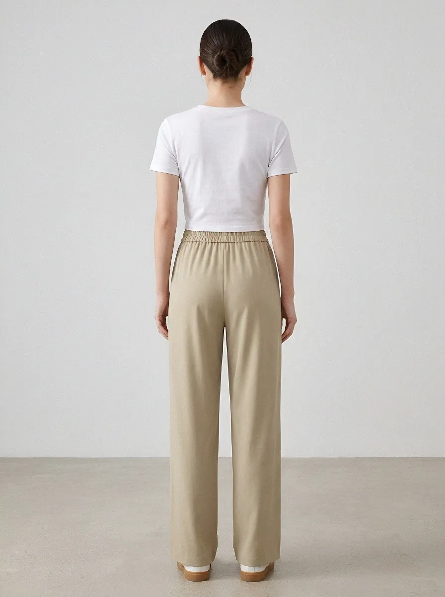 Women's Ice Silk Wide-Leg Elastic-Waist Minimalist Casual Pants