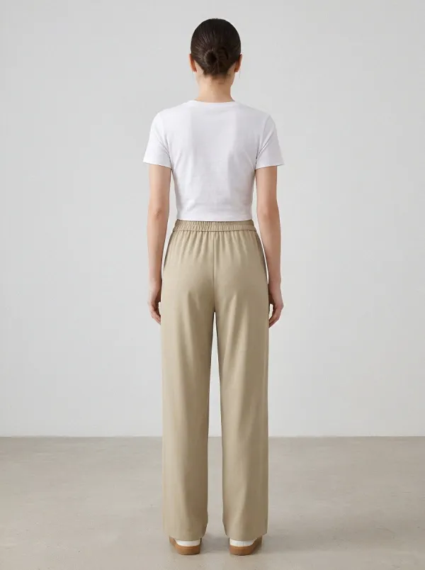Women's Ice Silk Wide-Leg Elastic-Waist Minimalist Casual Pants