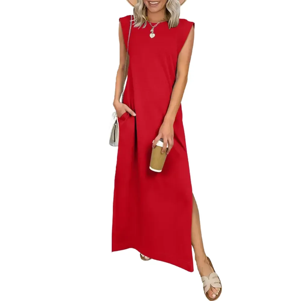 Women Summer Casual Sleeveless Maxi Dress 2026 Crewneck Loose