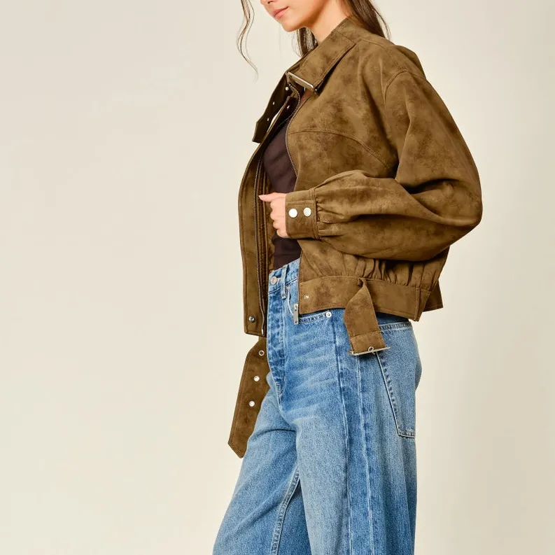Vintage Leather Belted Jacket