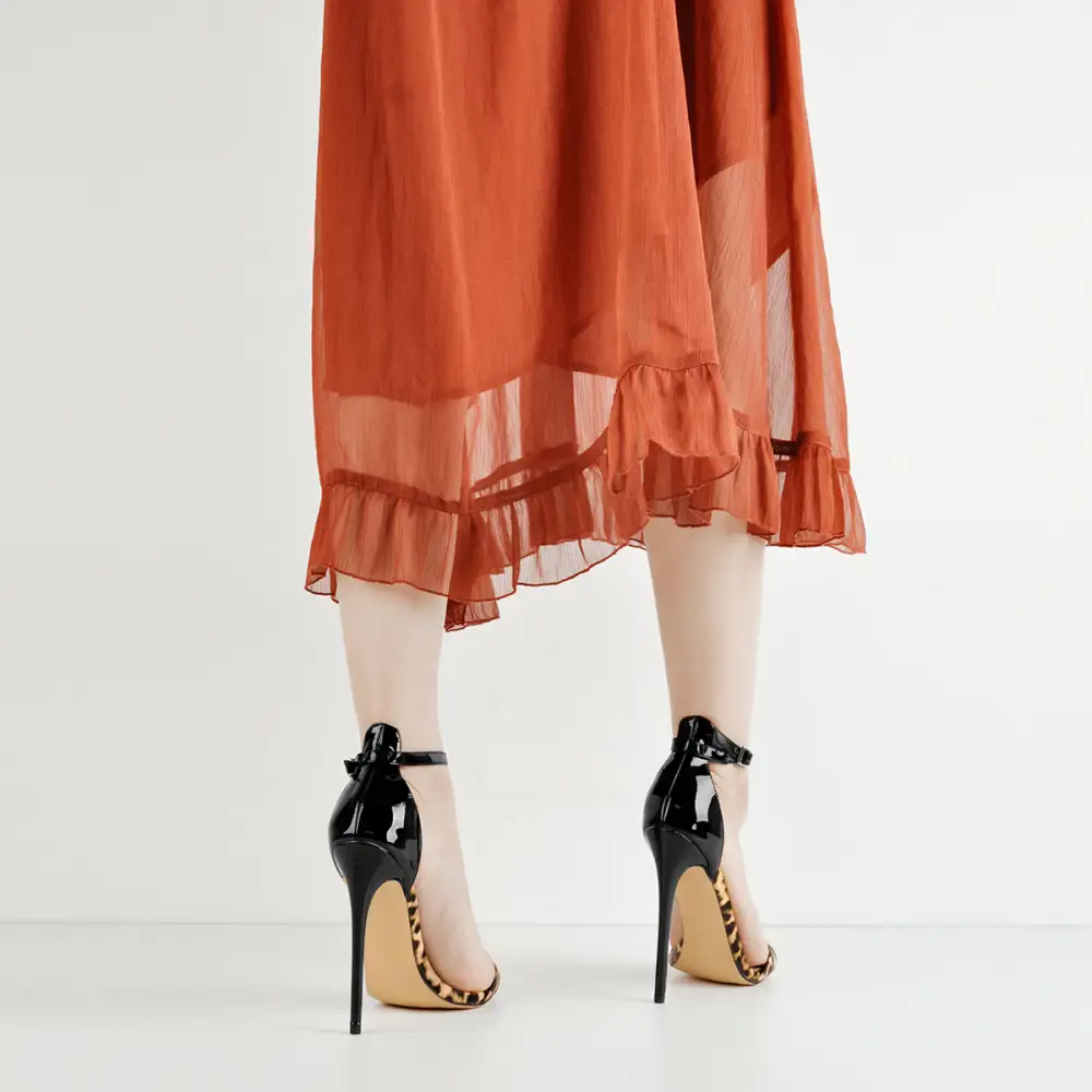 Pointed Open Toe Leopard Ankle Sandals