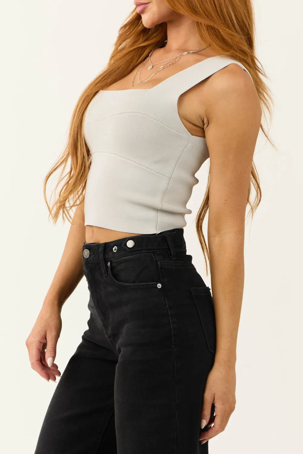 Cloud Grey Square Neck Thick Knit Tank Top