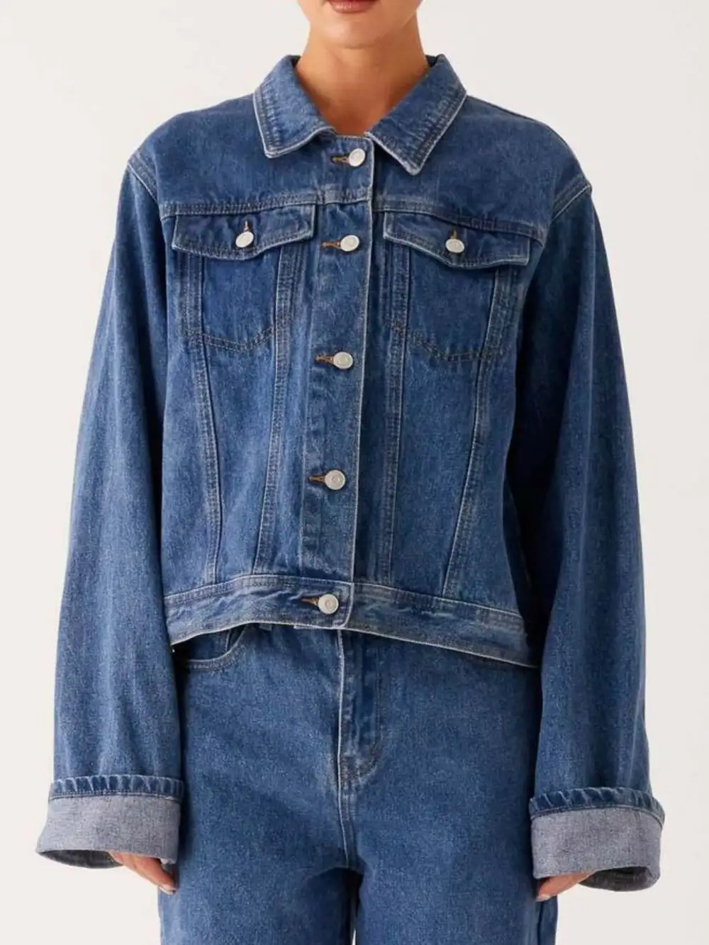 Button Down Cropped Oversized Jacket