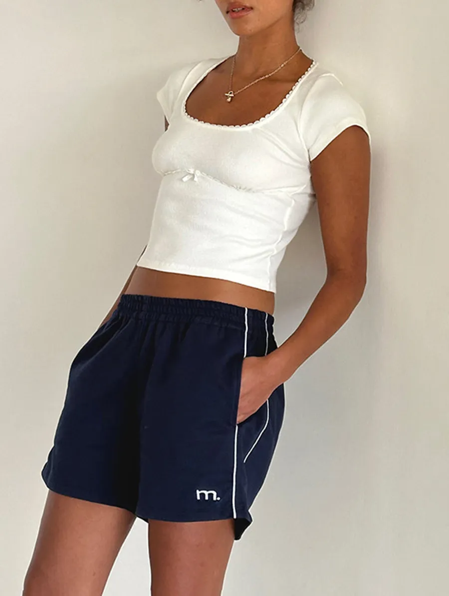 Short In Navy With White Piping With M Emb