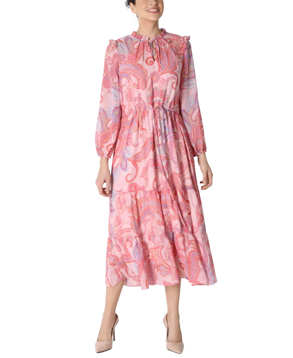 Paisley Chiffon Drawstring Dress