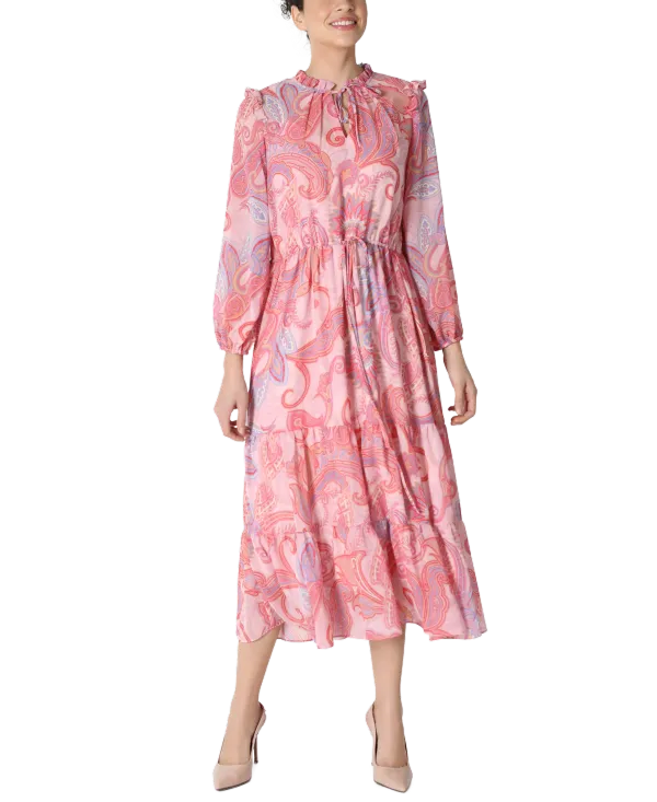 Paisley Chiffon Drawstring Dress