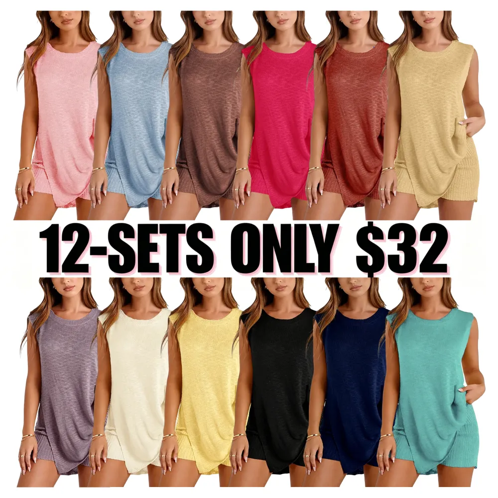 Women's 2 Piece Outfits Summer Knit Sweater Set