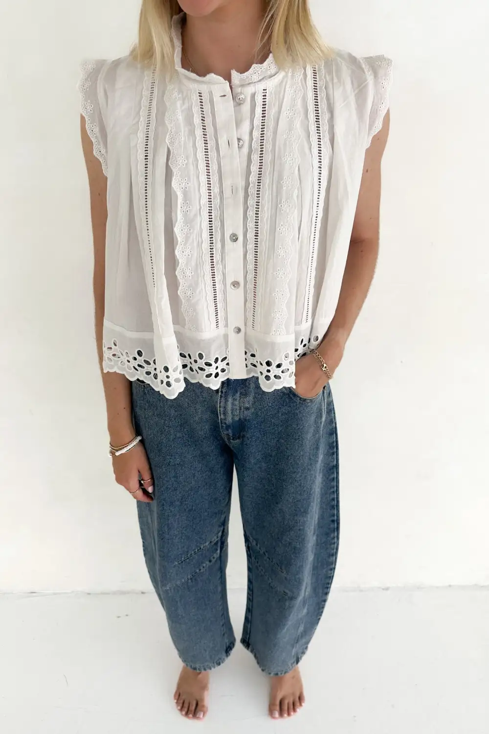 Soft Line Cotton Eyelet Blouse
