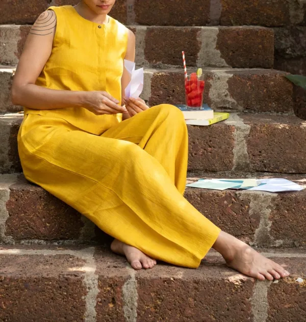 Mustard Linen Sleeveless Shirt