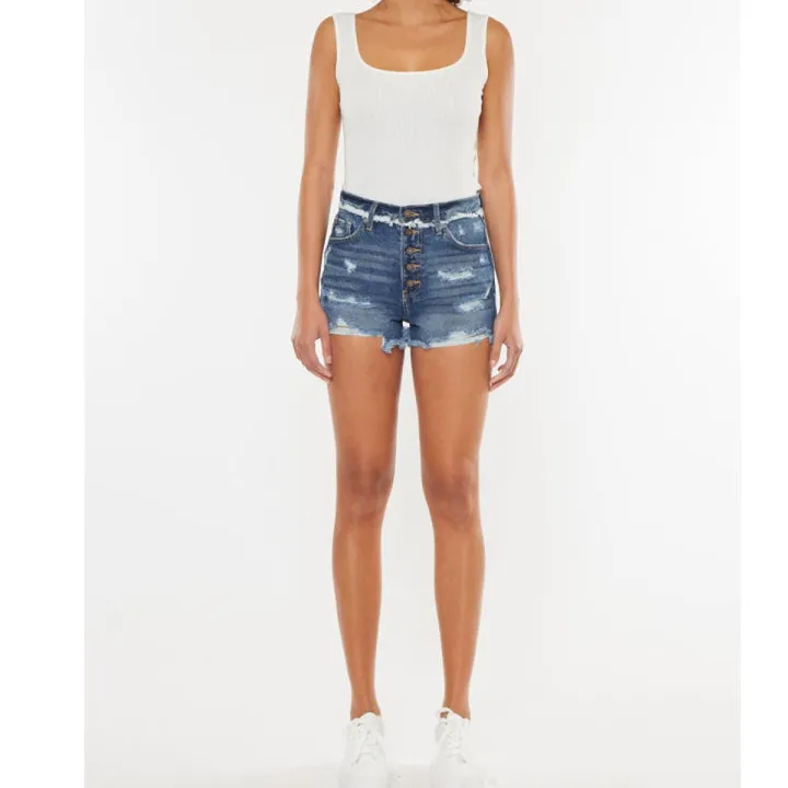 Distressed Button Fly Denim Shorts