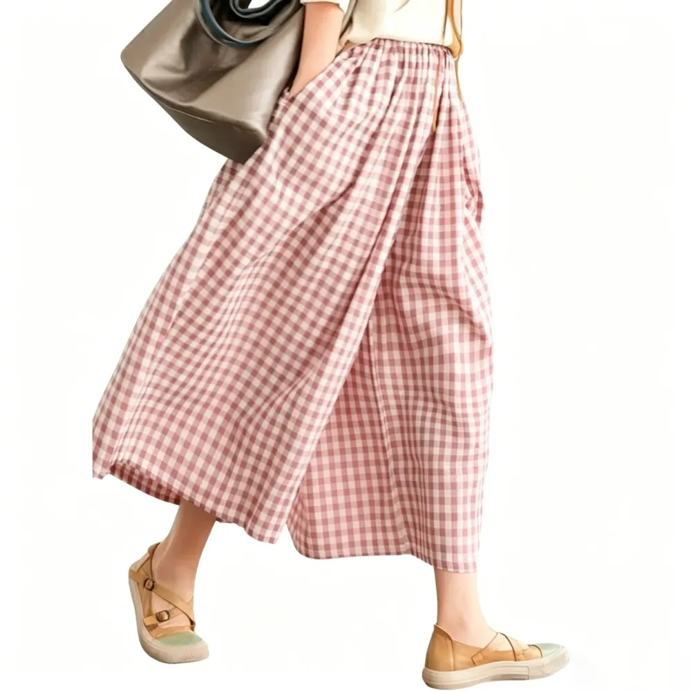 Women's Cotton & Linen Wide-Leg Capri Pants