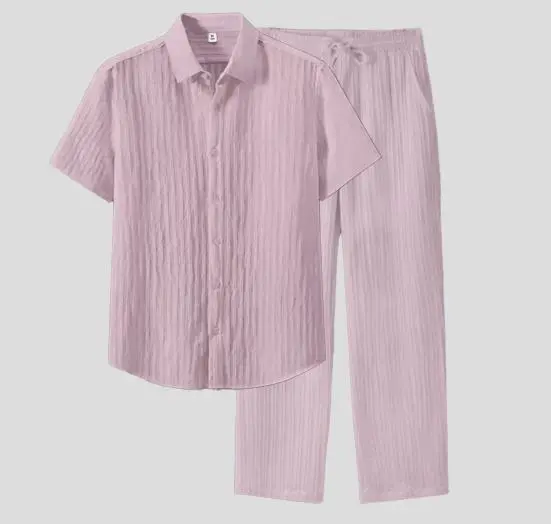 Men's Two-piece Suit Shirt and Elastic Waist Pants Set