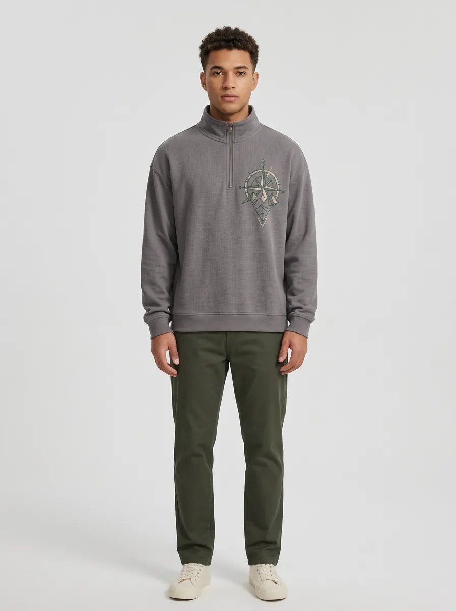 Men's Outdoor Compass Graphic Quarter-Zip-Neck Sweatshirt