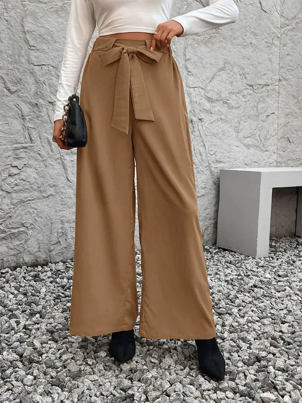 Gathered Tie Waist Tie Detail Pants