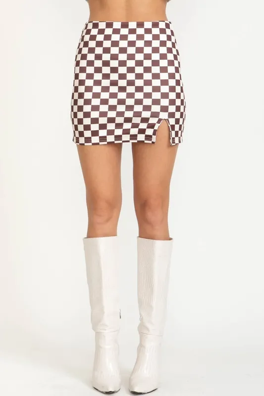 High Waist Checkered Skirt