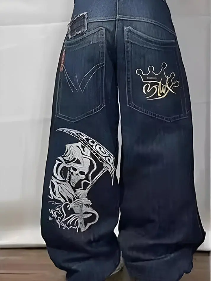 Statement Pattern Loose Straight Fit Boyfriend Jeans