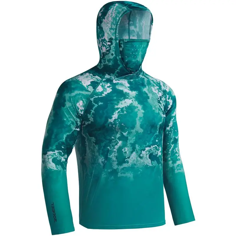 Men UPF 50+ UV Sun Hoodie Shirts with Mask Neck Gaiter  Protection Raglan Long Sleeve Lightweight Quick Dry Moisture Wicking Breathable Cooling Athletic Activewear