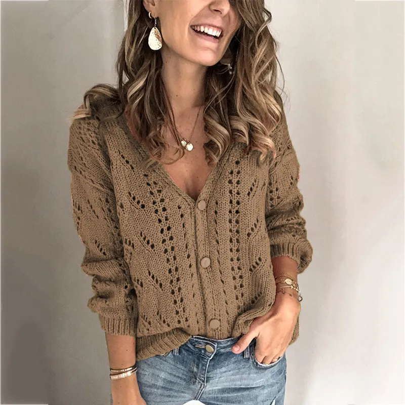 Solid Color V-neck Button Cardigan Sweaters