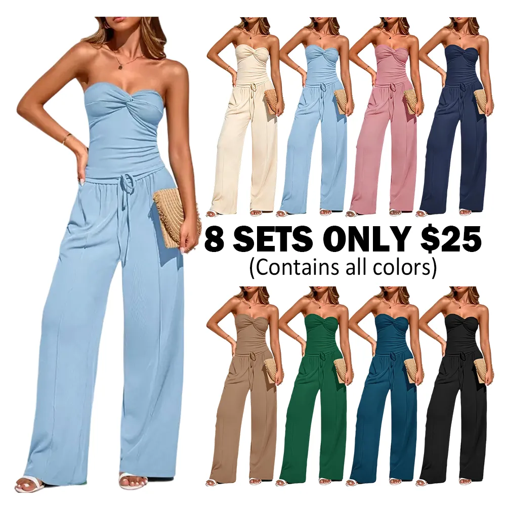 Women's strapless top and trousers two-piece set