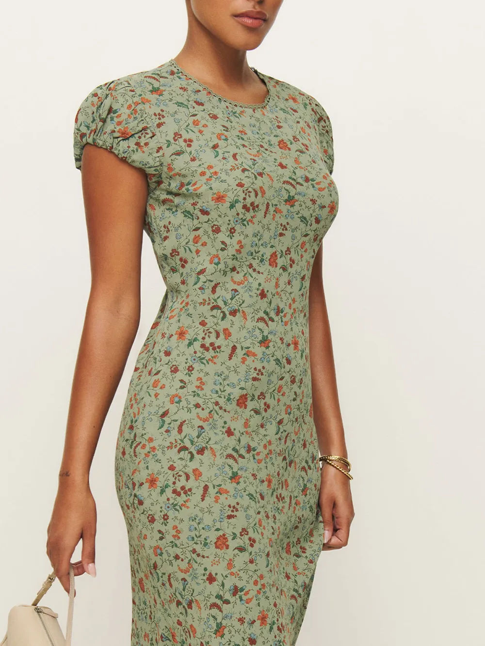 Floral Print Ruched Asymmetric Midi Dress