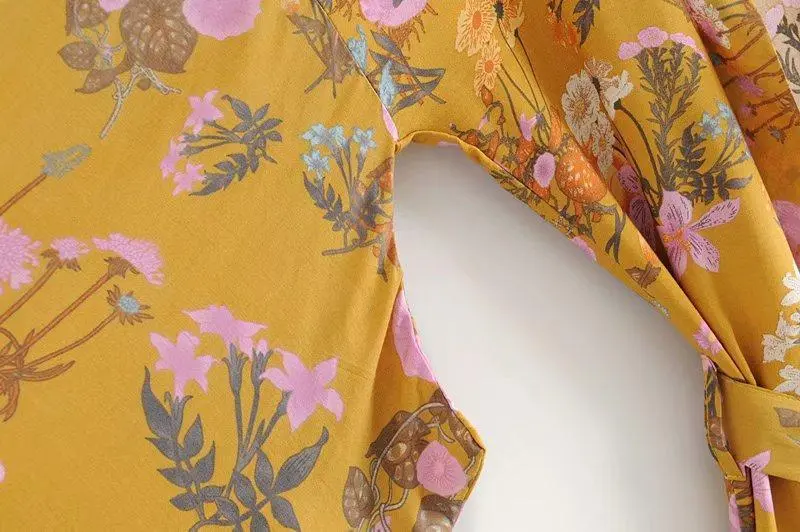 Floral Print Bat Sleeve Kimono Dress