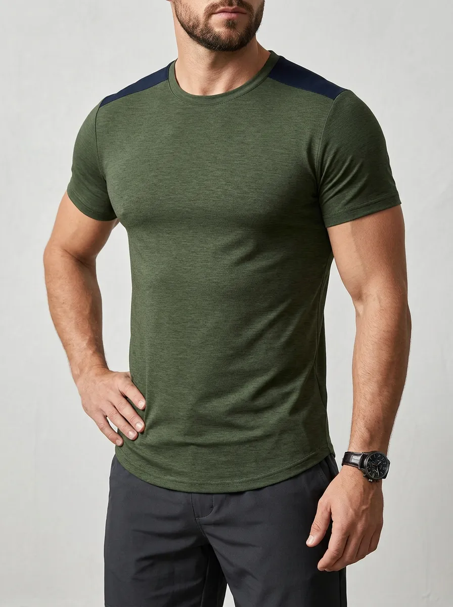 Contemporary Ribbed Crew Neck Profile Men's Slim Fit Short Sleeve T-Shirt