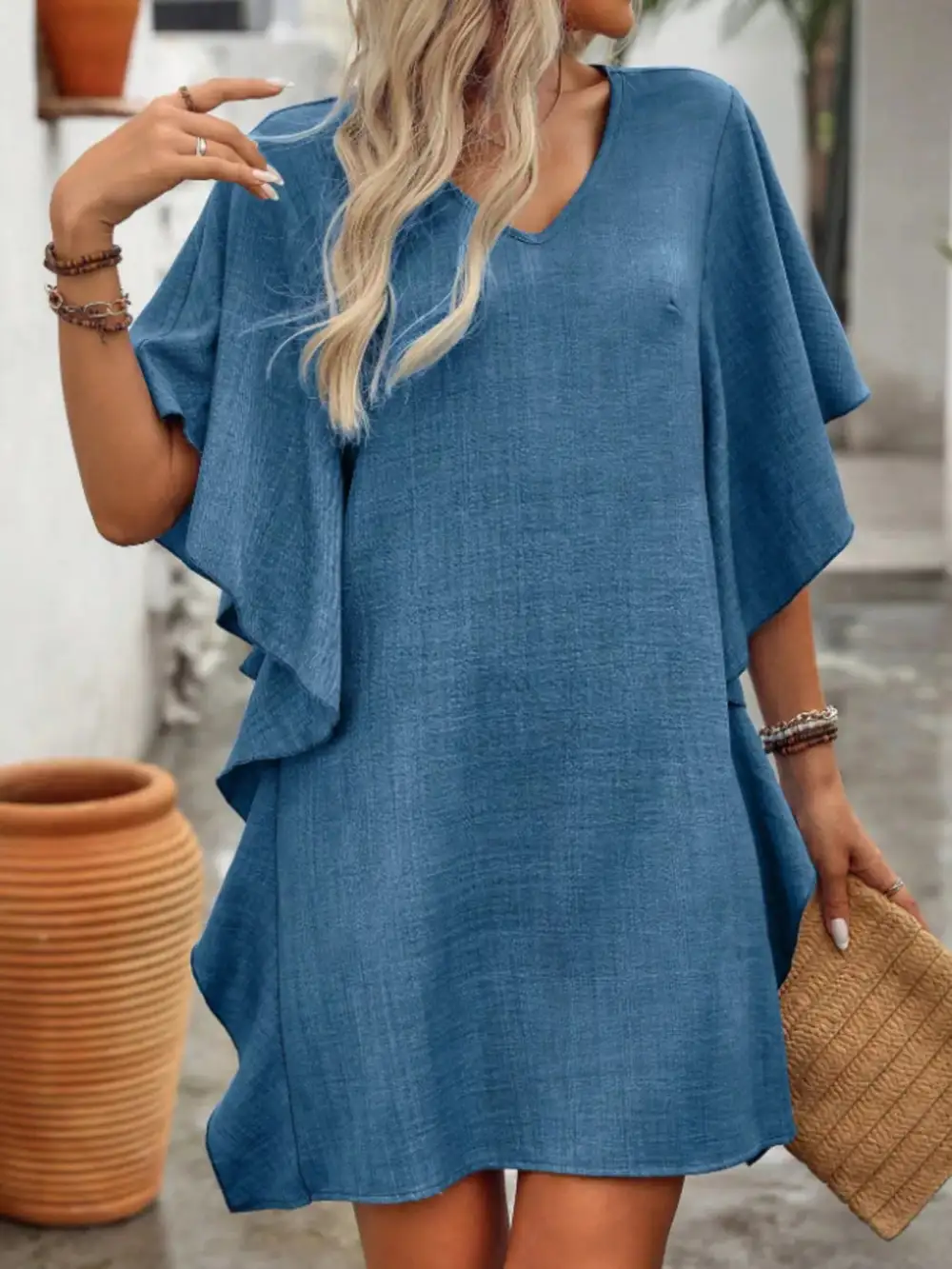V Neck Mini Dress