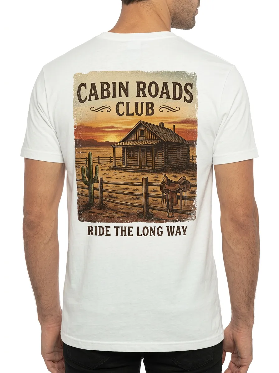 Men's Western Cowboy Cabin Roads Printed T-shirt