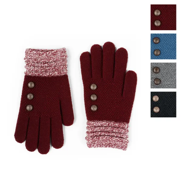 Button Detail Brushed Knit Gloves