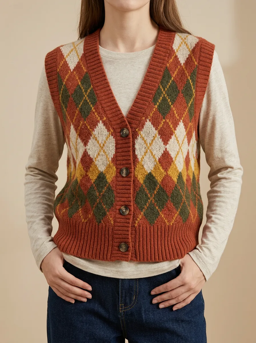 Argyle Button Sweater Vest