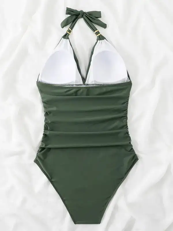 Modest Halter Backless One Piece Swimsuit