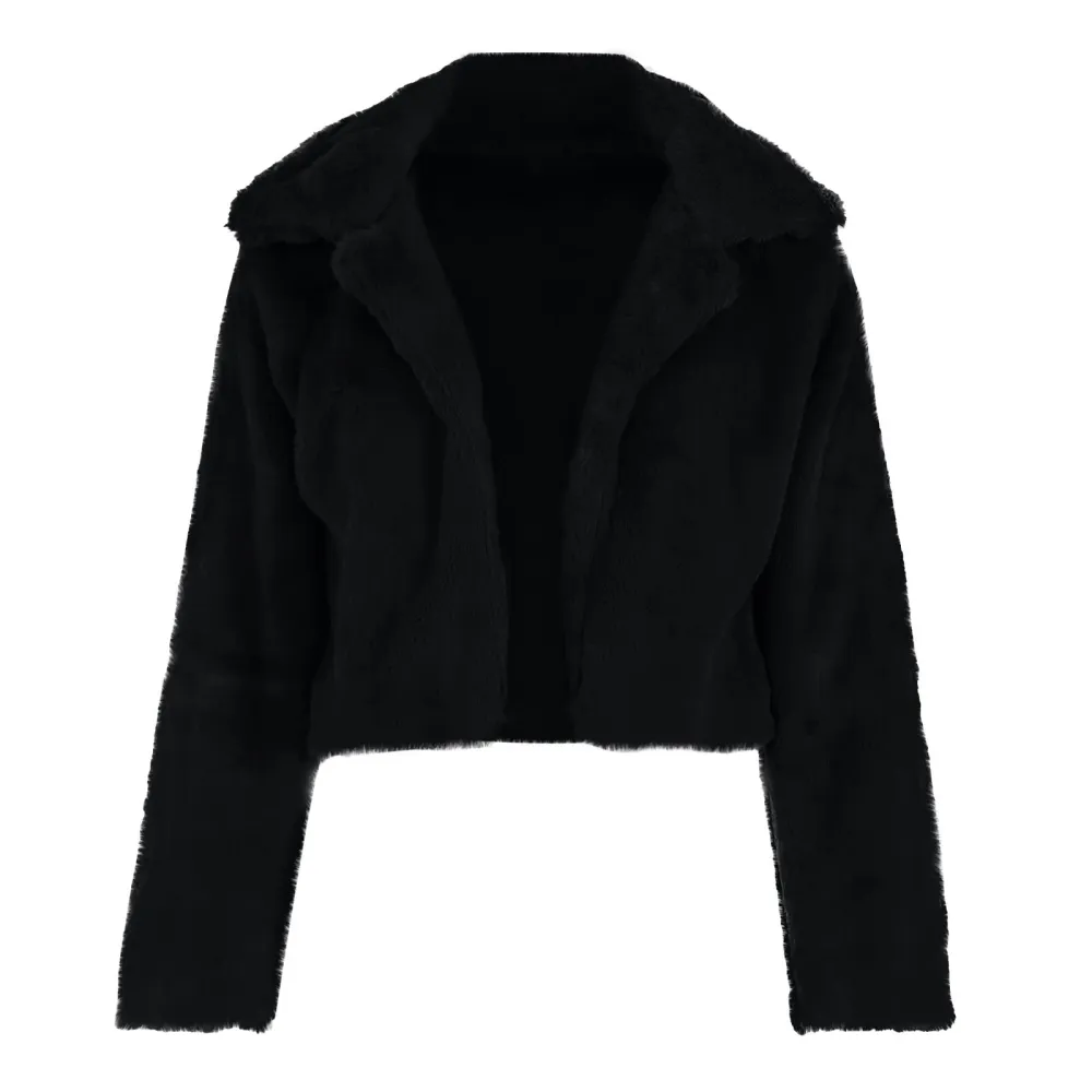 Z3-Black Faux Fur Coat Women with Hood Cropped Bubble Coats Fleece Short Warm Jackets Plus Size Winter Coats for Women